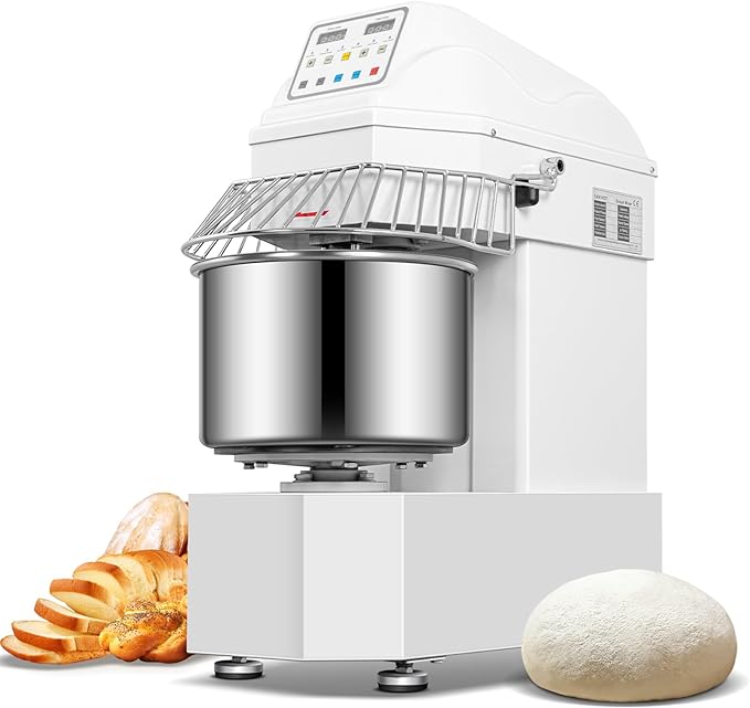 27lbs/20Qt Commercial Spiral Dough Mixer with Timer, 1100W Electric Dough Kneading Machine with 304 Stainless Steel Bowl, Touch Screen,2 Speeds Dual Rotation for Restaurant, Bakery, Pizzeria