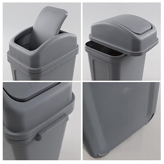 2 Gallon Small Plastic Trash Can with Swing Lid, Swing Top Garbage Can, Gray, F