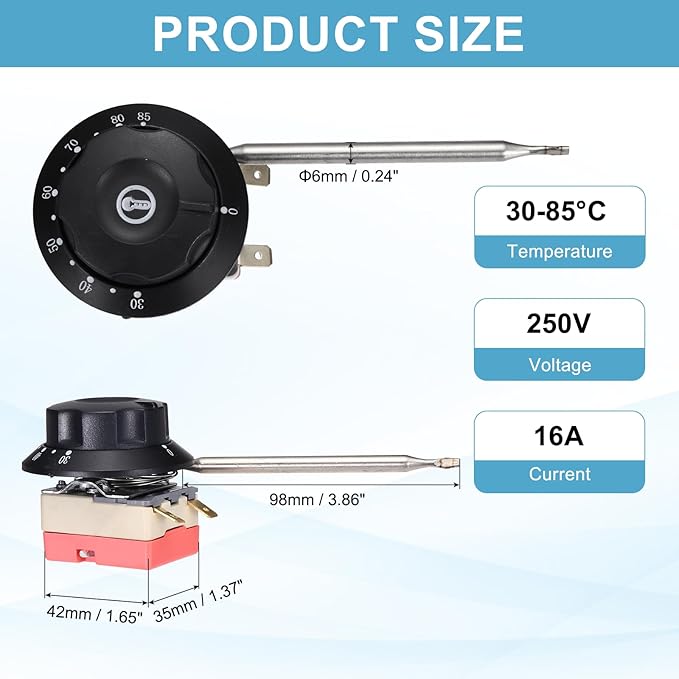 MECCANIXITY 2pcs Temperature Control Switch 250V, 16A 30-85°C Capillary Thermostat Temperature Control Switch for Ovens Fryers Refrigerator Heaters
