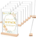 12 Pack Acrylic Sign Holder 8.5 x 11, L/T Shape Double Sided wood Picture Frame Stand up Table Top Sign Holders, Clear Display Stand Menu Flyer Holder for Wedding Party (Provide Non slip Mats)