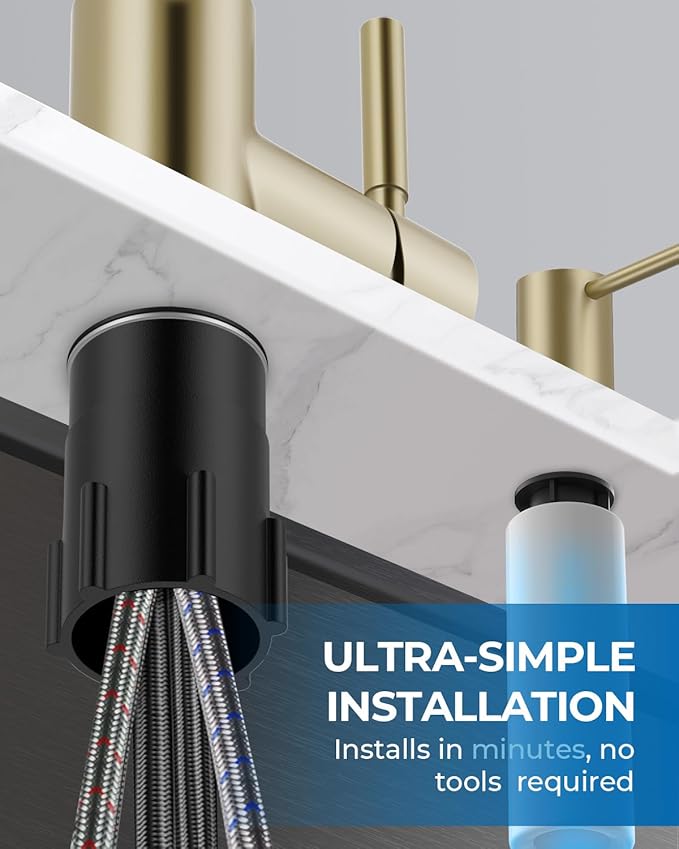 WEWE Kitchen Faucet with Pull Down Sprayer and Soap Dispenser, Stainless Steel Kitchen Sink Faucets, 3-Mode High Arc Single Handle Faucet for RV Farmhouse, Gold