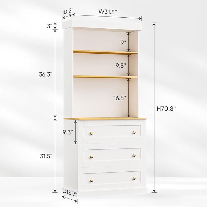 Vyre 71" Farmhouse Kitchen Pantry Cabinet Set of 4, White Freestanding Coffee Bar Hutch with Drawers & Adjustable Shelves, Large Storage Cabinet with Microwave Stand for Living Room & Kitchen