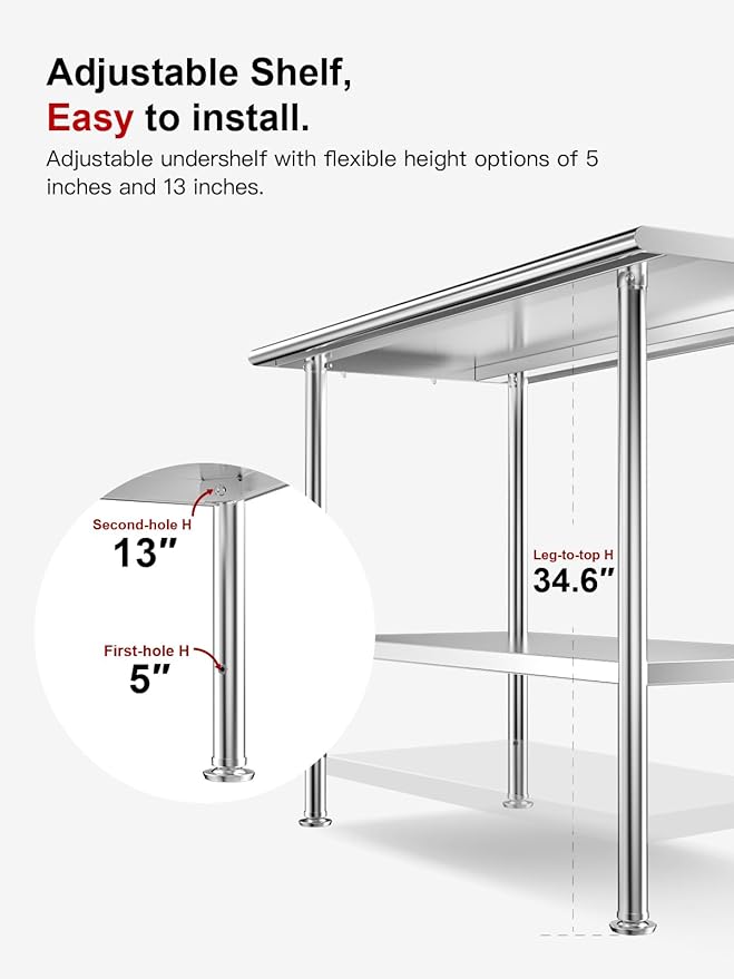 Stainless Steel Prep Table for Work, 24 * 36 Inch, High Load Bearing with Undershelf for BBQ, Restaurants, Workshops, Kitchens, Garages and Gardens