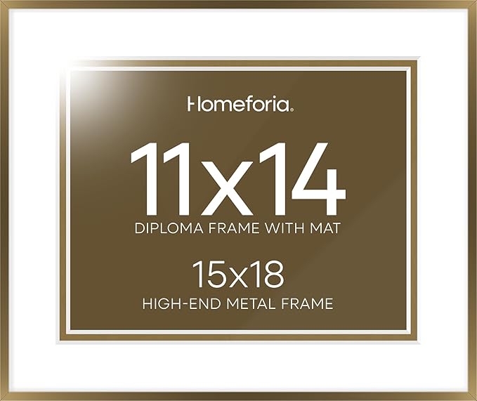 Homeforia 15x18 Diploma Frame Bronze, High End Metal 15 x 18 Certificate Frames with Mat for 11 by 14, 18x15 Document Frame Matted to 11x14, Award Graduation Frames, Tempered Glass, Wall Kit, Set of 1