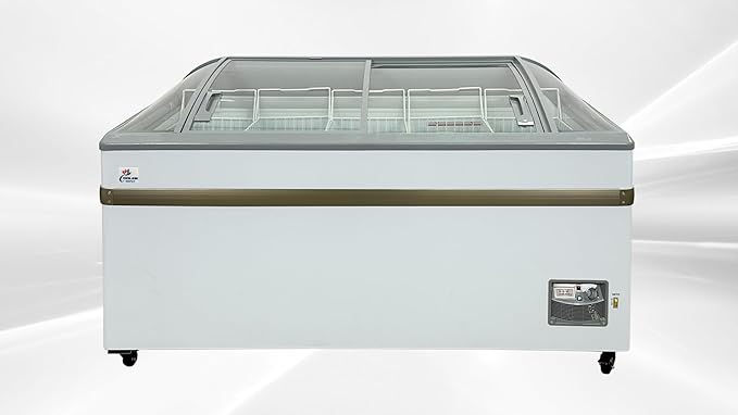 Chest Freezer for Supermarket Glass sliding Door 65" White Showcase Freezer Curve Display Top w/Storage Baskets - 22 Cu.Ft SDSC600