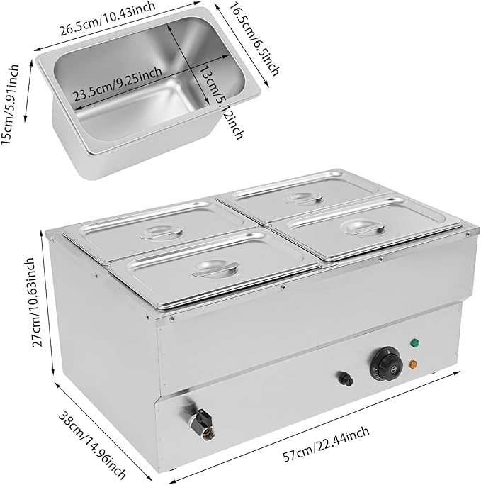 4 Pan Commercial Food Warmer,110V Electric Stainless Steel Steam Food Warmer with Lid,Electric Bain Marie Countertop with Temperature Control for Catering,Restaurant,Party (Small 4-Pan)