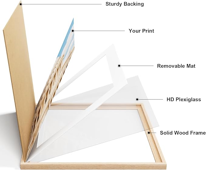 Vittanly 10x10 Picture Frame Set of 2, Solid Wood Frame for Wall or Tabletop, Display Photo 5x5 with Mat or 10x10 without Mat, Natural