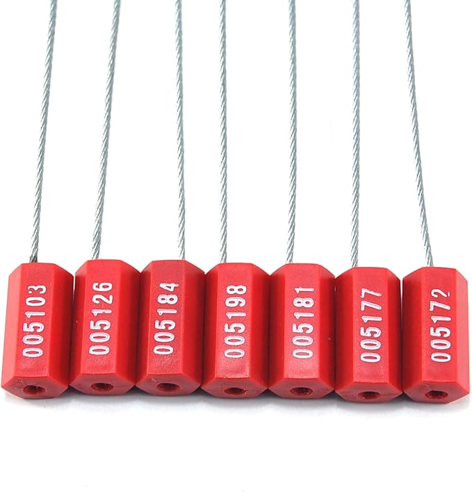 Leadseals(R) 500 Red Security Cable Seals Metal Truck Trailer Seals Tamper Proof Security Tag Seal Disposable Self-Locking Shipping Security Tags Numbered(Pack of 500 PCS)