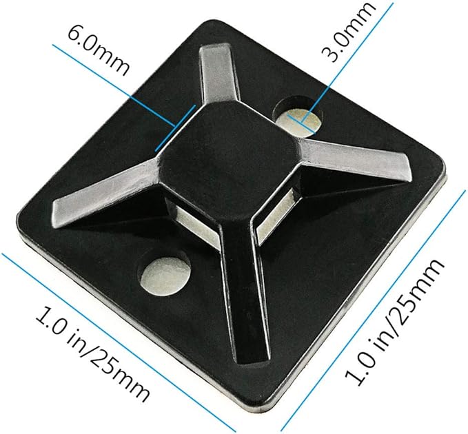 HS Cable Tie Mounts Self Adhesive with Screw Hole Zip Wire Tie Mounting Base Holder (100 Pack) Squares 1x1 Inch,Black