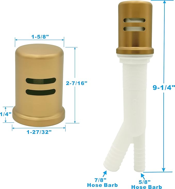 Dishwasher Air Gap Kits with Gold Dishwasher Air Gap Cover and Matching Escutcheon, Replacement air gap dishwasher,Solid Brass Air Gap Cap,Brushed Gold Finish