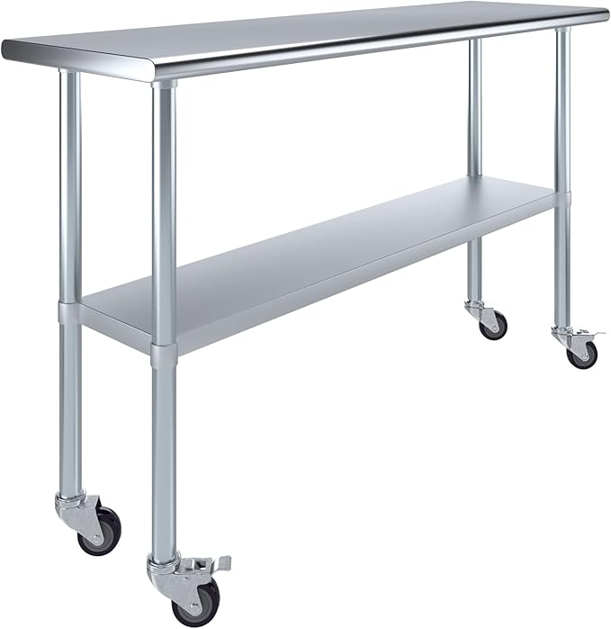 AmGood 60" Long x 18" Deep Stainless Steel Table with Casters