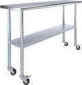 AmGood 60" Long x 18" Deep Stainless Steel Table with Casters