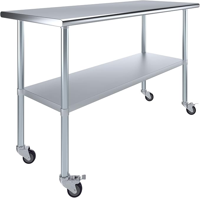 AmGood 60" Long x 24" Deep Stainless Steel Table with Casters