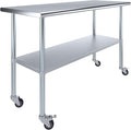 AmGood 60" Long x 24" Deep Stainless Steel Table with Casters