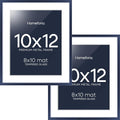 Homeforia 10x12 Picture Frame Navy Blue, High End Metal 10x12 Wall Hanging Frame with Mat 8x10, 10 x 12 Poster Frame Matted to 8 x 10 inch Photo, 10by12 Thin Frames, Tempered Glass, Wall Kit, Set of 2