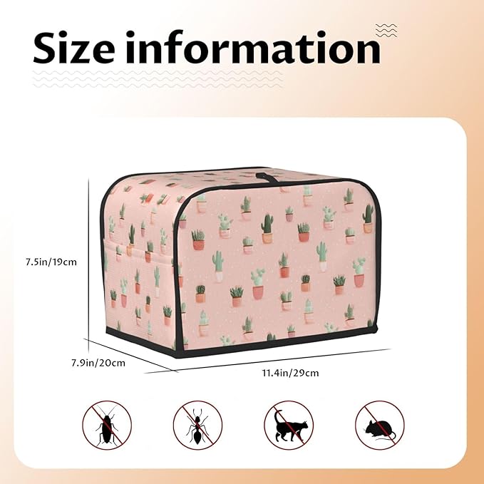 2 Slice Toaster Cover for Kitchen Cactus Pattern Pastel Waterproof and Dustproof Toaster Dust Cover with Side Pockets Decorative Universal Cover for Wide Slot Toasters and Small Appliances