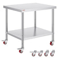 Vevor 30x36x34 Inch Stainless Steel Work Table 3-Stage Adjustable Shelf with 4 Wheels Heavy Duty Commercial Food Prep Worktable with Brake for Kitchen Prep Work
