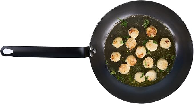 Met Lux 11 Inch Fry Pan, 1 Lightweight Frying Pan - Induction-Ready, Triple-Riveted, Black Carbon Steel Cooking Skillet, Durable, For Searing, Sauteing, And Browning Food - Restaurantware