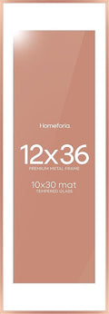 Homeforia 12x36 Rose Gold Picture Frame, High End Metal 12by36 Poster Frames with Mat 10x30 Photo, 12 x 36 Rose Gold Frames Matted to 10 x 30, 36x12 Panoramic Frame, Tempered Glass, Wall Kit, Set of 1