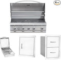 Bullet by Bull Stainless Steel Outdoor Kitchen Grill Set - Built-In Liquid Propane -BBQ Kitchen Island Bundle - Includes 5 Burner Grill, Side Burner, Single Access Door & Double Storage Drawer
