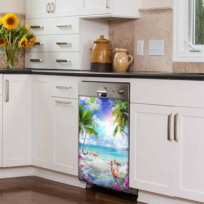 Dishwasher Magnet Cover Animal Flower Ocean Front Dishwasher Cover Decoration Reusable Magnetic Door Cover Panel Decal Home Appliances Stickers Kitchen Refrigerator Fridge 23"x26"