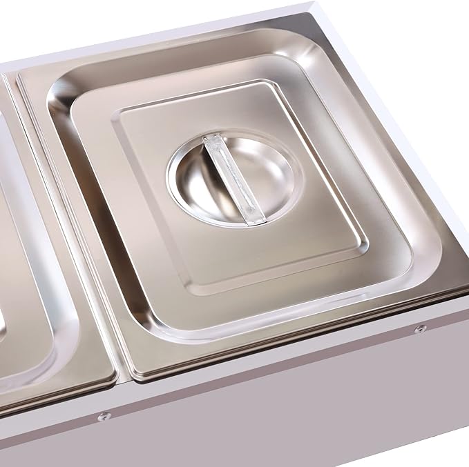DYNAMI 110V 1500W Commercial Buffet Food Warmer,3 * 1/3 Pans(6.9Qt*3) Stainless Steel Electric Countertop Steam Table with Intelligent Thermostat Design,for Parties Buffet Catering