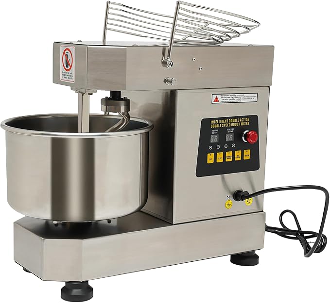 Commercial Dough Kneading Machine 750W Heavy Duty Electric Spiral Dough Mixer 10.6QT Dual Rotating Flour Mixing Machine with Dual Speed, Safety Shield for Bakeries, Pizzeria, Restaurant