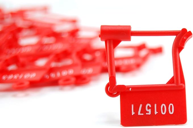 Tamper Proof Plastic Security Padlock Seals Numbered Disposable Safety Tags - Locks Self-Locking for Luggage Medical Clothing (1000 PCS) (Red)