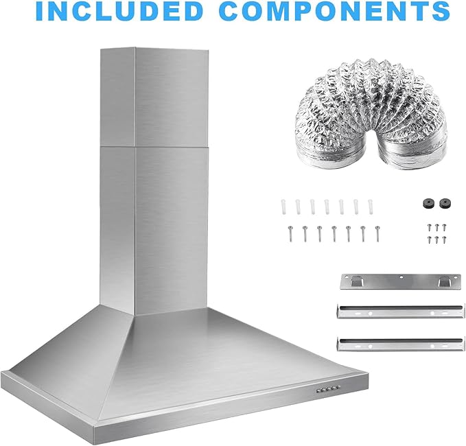 Range Hood, Range Hoods 30 inch Stainless Steel, 450 CFM Kitchen Hood with LED Light Baffle Filters, 3 Speed Exhaust Fan Vent Hood