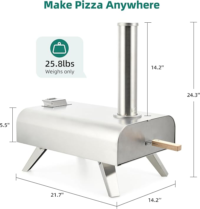 YITAHOME 12" Outdoor Pizza Oven, Wood Fired Pizza Ovens with Pizza Peel & Pizza Cutter, Portable Pizza Maker Christmas Gifts for Outside Backyard Party Usage Stainless Steel Silver