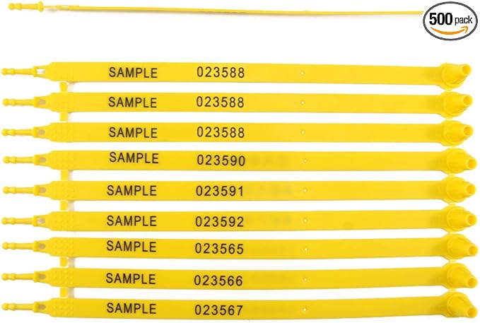 500 pcs Tamper Poof Security Tags Numbered Plastic Security Seal Self-Locking Tite-Lock Truck Door Seal Dispsable Shipping Seals for Contaniner Tractor Boxes(Yellow)