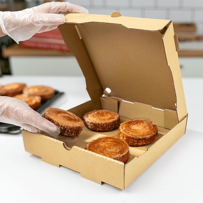 Karat Pizza Boxes 10" x 10" [50 Pack] Kraft Corrugated Boxes | Ventilated, Grease-Resistant, Durable for Pizza or Mailing Use