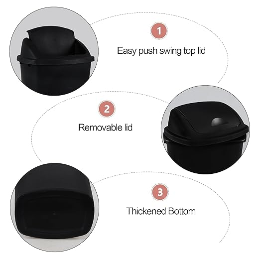 4-Pack 13 Gallon Waste Basket with Swing-Top Lid, Black Garbage Bin, Commercial Trash Can for Kitchen, Outdoor, Garage and School, Fits 13 Gal Liners