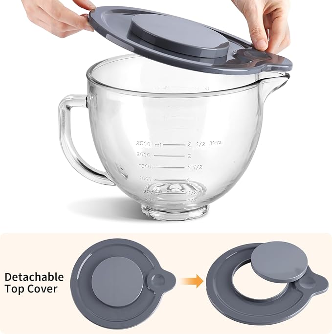Gdrtwwh Glass Bowl for KitchenAid 4.5-5 Quart Tilt-Head Stand Mixer,Replacement with KitchenAid Artisan Mixer Glass Bowl