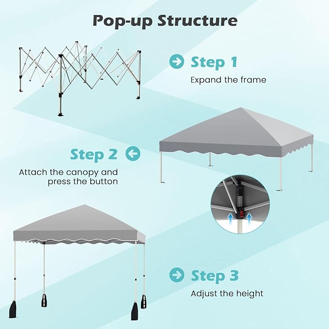 Tangkula 10x10 FT Pop Up Canopy, UPF50+ Easy Set up Instant Tent with Wheeled Bag, 8 Stakes, 4 Anchors, 4 Wind Ropes, 4 Sandbags, Heavy Duty Outdoor Canopy Tent 10x10 for Patio Party Backyard (Gray)