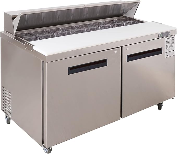 WESTLAKE 60" W 2 Door Refrigerator Sandwich & Salad Prep Table Commercial Stainless Steel Counter Fan Cooling Refrigerator with 16 Pans-60 Inches for Restaurant, Bar, Shop, etc