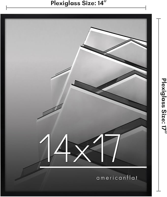 Americanflat 14x17 Picture Frame with Polished Plexiglass - Streamline Collection - Thin Border Picture Frame for Wall Display - Hanging Hardware Included - Black