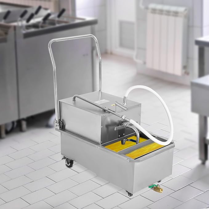 Mobile Fryer Filter Machine, 550W 110V 55L/14.53 Gal Commercial Oil Filler Cart Truck Separator Stainless Steel Cooking Oil Filtration System with 32L/8.45/Gal/min Pump for Supermarket Restaurant