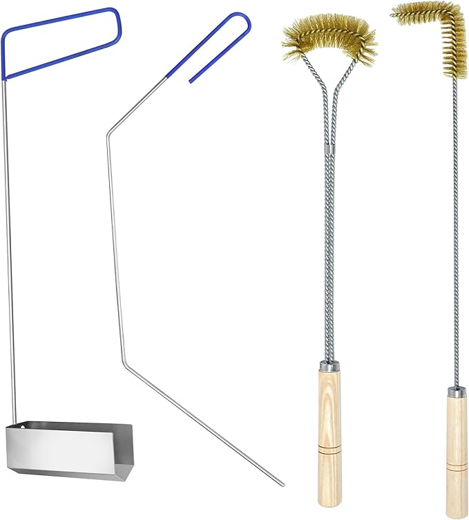 4 Pieces Fryer Cleaning Tool Sets, High Temp Deep Fryer Cleaner Kits Including Stainless Steel Crumb Scoop, L-Shape Fryer Cleaning Brush, Long Handle Basket Brush & Cleanout Rod for Commercial Kitchen