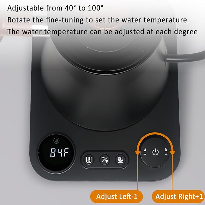 Gooseneck electric kettle,Auto Boil Detection, with Variable Temperature Control, Stainless Steel Inner, Ultra-Quiet 304 Stainless Steel,1200W Quick Heating, for Coffee, Tea & Milk, 0.9L (black)
