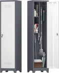 Narrow Storage Cabinet,Metal Slim Cabinet with Shelves,Utility Storage Cabinet with Hanging Rod,Tall Bathroom Storage Cabinets with Locking Door for Office, Gym, Garage,Grey