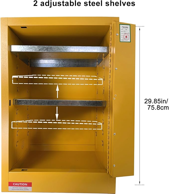 Hazardous Storage Cabinet, 23.2" W x 18.1" D x 35.3" H, Suitable for Storing up to 24 Gallons, Chemical Fireproof Cabinet, Featuring 2 Adjustable Shelves, Designed for Industrial Applications
