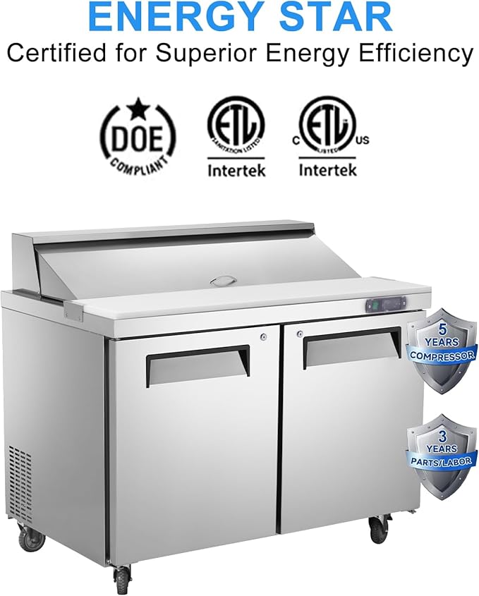 JINSONG Stainless Steel Sandwich & Salad Prep Table, Commercial Refrigerated Food Prep Station with Cutting Board & 8 Pans, 7.4 cu. ft Fridge Salad Bar for Restaurants (48''W 12.9 Cu.ft)