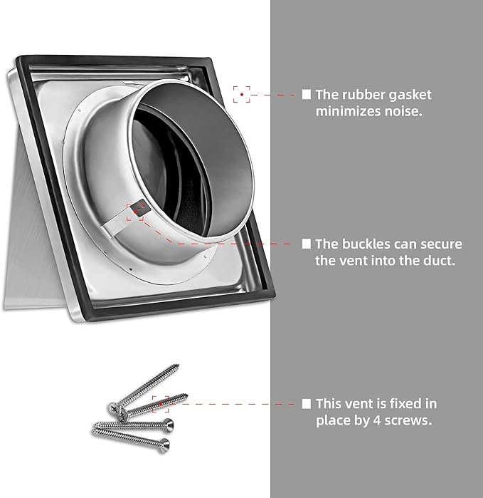 6-Inch External Extractor Wall Vent Cushioned Non Return Flap