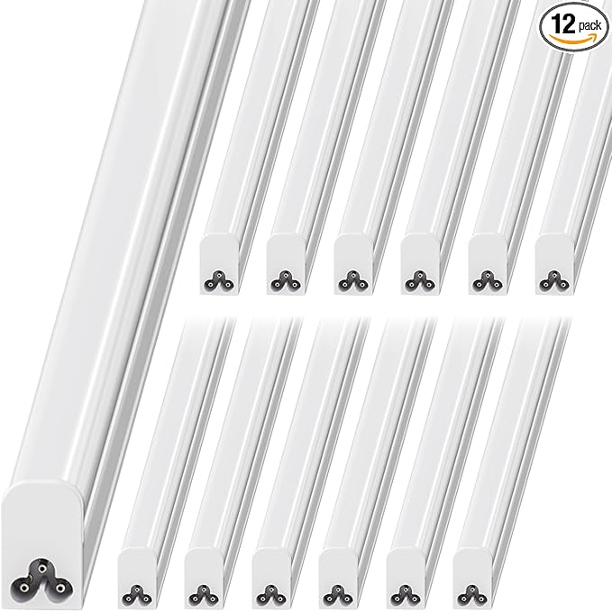 12 Pack 4FT T5 LED Shop Light, 20W, 5000K 2200LM, Linkable Utility Fixture for Under Cabinet, Kitchen, Garage, Basement, Workshop Lighting, Easy Installation, Plug & Play