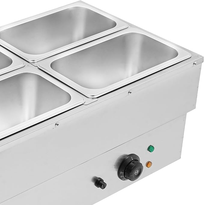 4 Pan Commercial Food Warmer,110V Electric Stainless Steel Steam Food Warmer with Lid,Electric Bain Marie Countertop with Temperature Control for Catering,Restaurant,Party (Small 4-Pan)