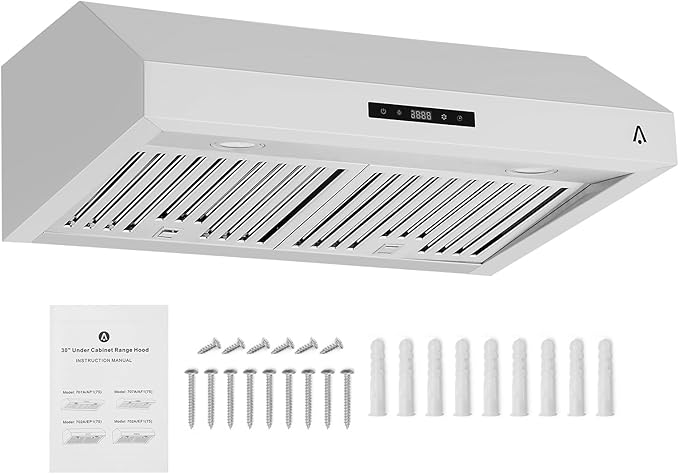 30-Inch Under Cabinet Range Hood, Stainless Steel Kitchen Ventilation with 400 CFM, 3-Speed Touch Control Panel, Kitchen Exhaust Fan for Home and Small Apartment, Silver
