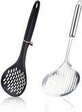 TENTA Kitchen 2pcs Pasta Spoon Kitchen Spoons Spider Strainer Metal Strainer Wok Utensils Spider Skimmer Stainless Steel & Nylon Slottes Spoon, Spatula For Nonstick Pot and Stainless Steel/Iron Wok