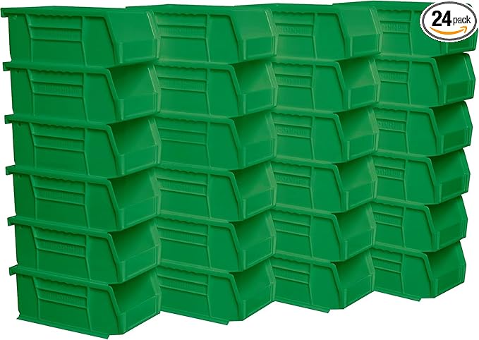 Akro-Mils 30220 AkroBins Plastic Storage Bins, Space-Saving Stackable Bins for Garage, Pantry, Craft Organization, 7-Inch x 4-Inch x 3-Inch, Green, 24-Pack