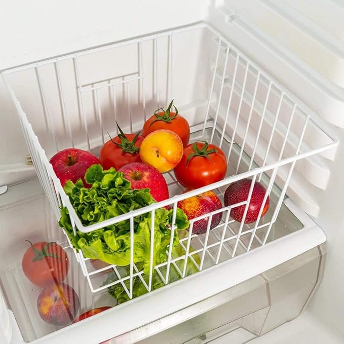 Freezer Wire Baskets Storage Organizer, Household Storage Metal Wire Bins for Kitchen, Pantry, Cabinet, Bathroom, Bedroom - Pearl White (3, 11in x 10in x 5.5in)